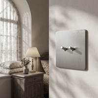 Interruptor de pared retro europeo con panel de palanca, 1-4 módulos, 2 vías, gris plateado, acero inoxidable cepillado, interruptor antiguo con toma de corriente y carga USB