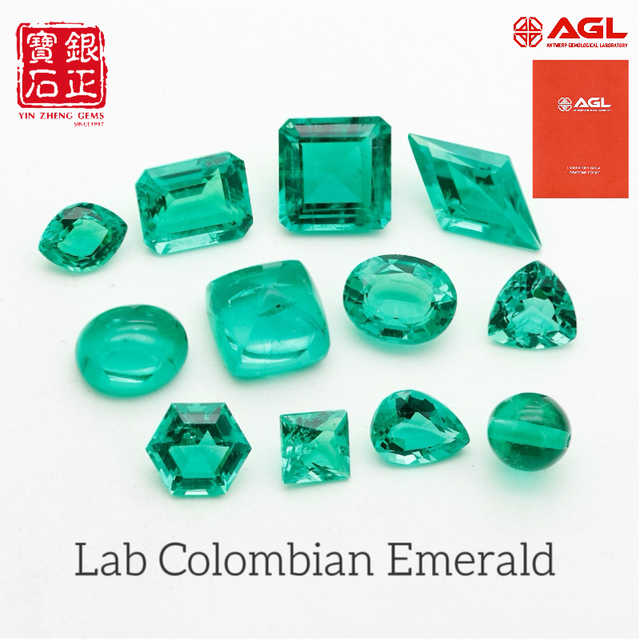 Wholesale Hydrothermal Lab Grown Colombian Emerald Vivid Green Mixed Cut Loose Gemstones with AGL Certificate for Jewelry Making