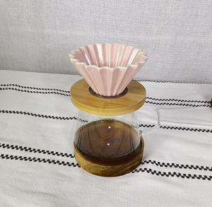 Cafetière turque à la maison cafetière goutte à goutte avec socle en bois goutteur en céramique couleur <span class=keywords><strong>rose</strong></span> café fait à la main V 60 verser sur infuseur - Product Image 1