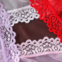 OEM fabrieks prijs elegante satijnen kant slipjes sexy doorschijnende mesh ondergoed zachte zijdeachtige slips voor jubileum cadeau