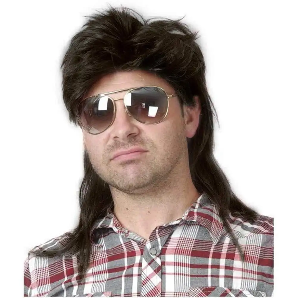 Kaneles Mullet Wigs Mens Adult Furry Rockstar Scottish Kaneles Mullet Fancy Wig Brown Black Silver Rock Synthetic Wig
