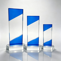 Trophée rectangulaire en cristal bleu, style noble et élégant, pour récompense commémorative