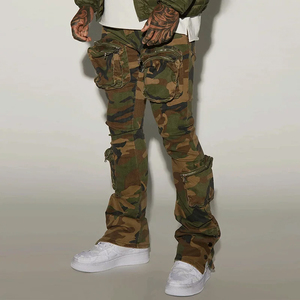 Pantaloni da Uomo in Felpa di Cotone di Alta Qualità, Stile Streetwear con Logo Personalizzato, Gamba Larga Dritta Vintage Nera, Modello Baggy <span class=keywords><strong>Camouflage</strong></span> - Product Image 6