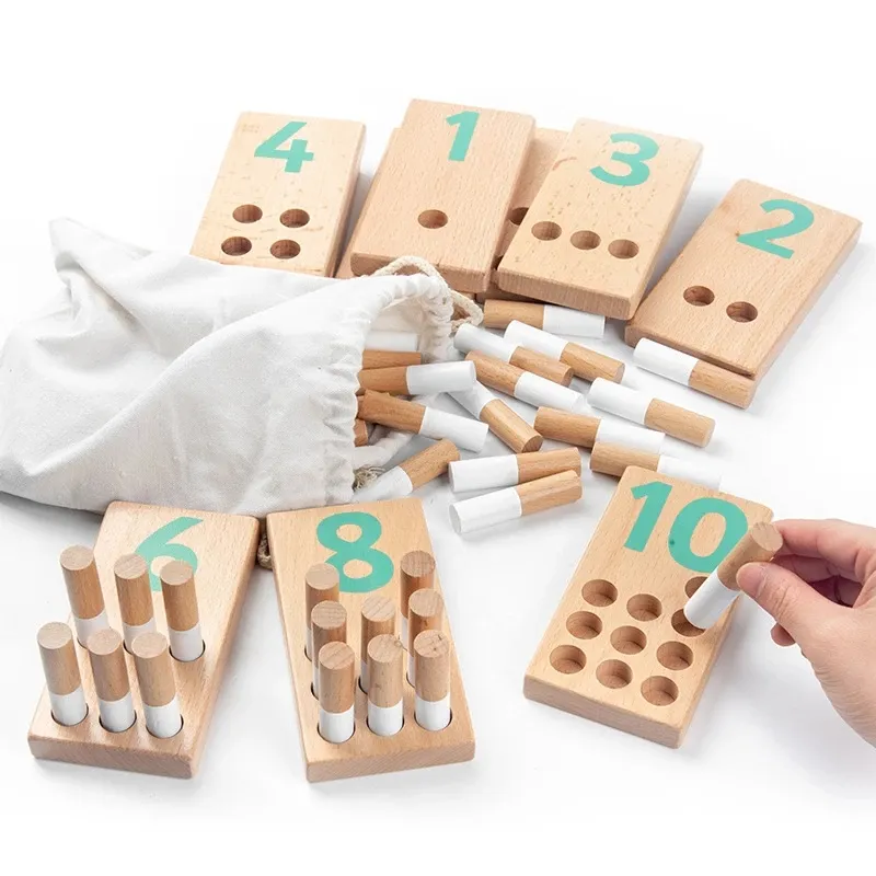 beech Educational Learning Montessori Materials Fingers 1-10 Peg Number Felt Boards Counting Toy for Kids