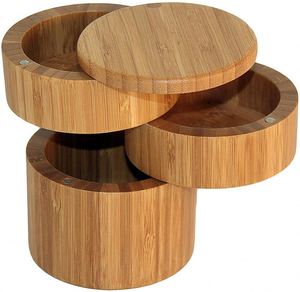 <b>Clear</b> Food Kitchen <b>Container</b> Jar Canister Round Airtight Storage Box Bamboo Spice Box - Product Image 4