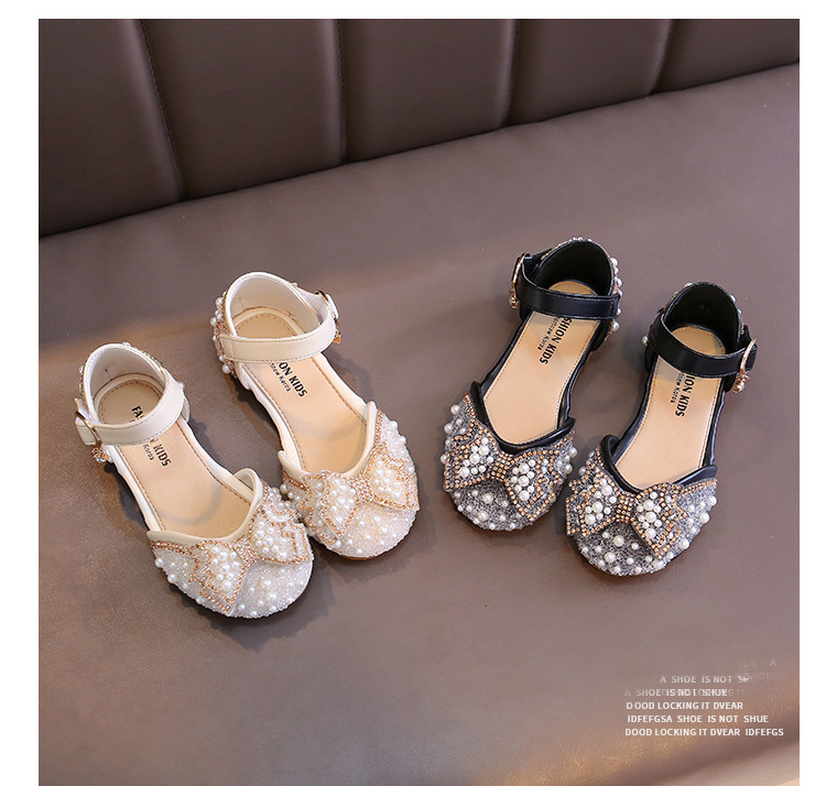 Girls Rhinestone Sandals Korean Princess Flat Shoes Children Bow Dress Shoes