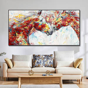 Trois chevaux en cours d'exécution Animal main mur toile <span class=keywords><strong>moderne</strong></span> abstrait à la main tête <span class=keywords><strong>de</strong></span> <span class=keywords><strong>cheval</strong></span> <span class=keywords><strong>peinture</strong></span> à l'huile - Product Image 4