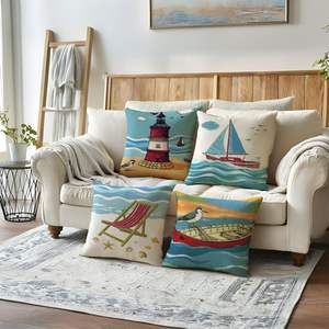4 Fundas de Almohada Cuadradas con Diseño de Playa, <span class=keywords><strong>Faro</strong></span>, Velero y Silla de Cubierta, Ideales para Decoración del Hogar - Product Image 4
