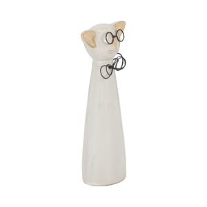 Statuetta di Gatto in Ceramica con Occhiali, Scultura Decorativa Bianca per Casa, Ufficio, Scrivania e Mensole - Product Image 2