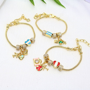 Pulsera de Cadena de Serpiente Dorada BC2152 con Dije de Corazón con Bandera de Perú y Honduras, Pulsera de Cadena de Serpiente Dorada Ajustable con Cuentas - Product Image 2