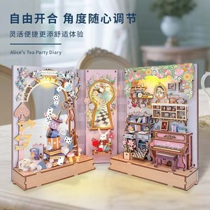 <span class=keywords><strong>Alice</strong></span>'s Tea Party Diary DIY Kit de montage 3D en bois fait main, modè<span class=keywords><strong>le</strong></span> de support de livre, scène miniature de cabane, jouet, cadeau, à partir de 14 ans - Product Image 4