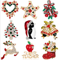 Broches para festa, meias de natal com estampa de flor vermelha, papai noel, coração, wreath, broche para festa, natal