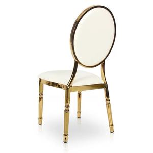 Gold Plating White Leather Wedding <b>Dining</b> <b>Chair</b> <b>Stackable</b> Event Furniture for Party Banquet Living Room Apartment Park Use - Product Image 5