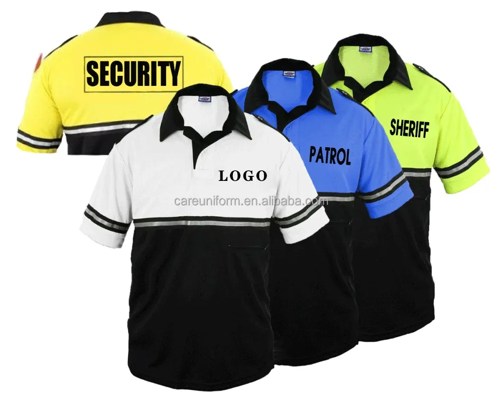 Kaos Polo Keamanan Cepat Kering Pria Wanita, Logo Kustom Katun 100% Warna Hitam dan Biru Penuh Gaya
