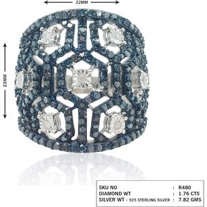 Anillo de plata de ley Jewelspaark con diamantes de 1,76 quilates, corte brillante redondo blanco y azul para mujer, talla 10 de EE. UU. - Product Image 4