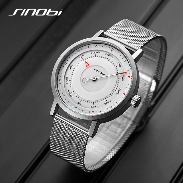 SINOBI Best Seller Luxury Brand Male Watch Big Dial Single Hand Circle Design Men's Quartz Wrist Watches S9809G