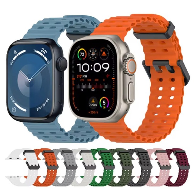 Upro Ocean Silicone Strap For apple Watch 9 8 7 5 4 SE Ultra 49mm Band Sport Breathable Silicone Watch Band Rubber Correa
