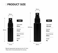 Flacon pulvérisateur noir en HDPE de 12 ml et 30 ml, atomiseur à fine brume, format de poche portable, conteneur cosmétique de voyage