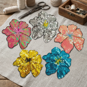 3D Sequin Flower <b>Sew</b>-<b>On</b> Applique Embroidered PVC Canvas Fabric <b>Patch</b> for Clothing Dresses Bags Shoes DIY Decoration - Product Image 3