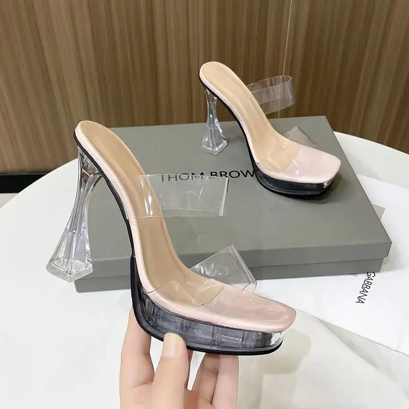 Sandal sepatu desainer hak tinggi 12CM dengan platform sandal tali transparan sandal wanita seksi