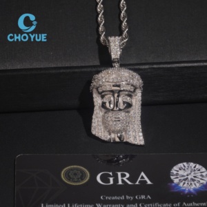 Colgante Pequeño de Cabeza de Jesús en Plata de Ley 925 con Moissanita, Joyería Hip Hop, Colgante Hip Hop Personalizado con Moissanita para Hombre - Product Image 1