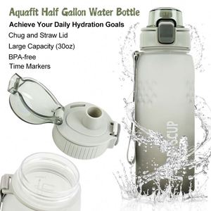 Botella de Agua Deportiva de 1 Litro, a Prueba de Fugas, Libre de BPA, con Marcador de Tiempo, Botella de Agua Motivacional de Plástico Grande para Correr - Product Image 2