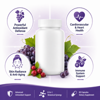 Complément alimentaire pour adultes OEM, capsules de resvératrol, berbérine, extrait de pépins de raisin, extrait d'aubépine pour des bienfaits antioxydants et anti-âge