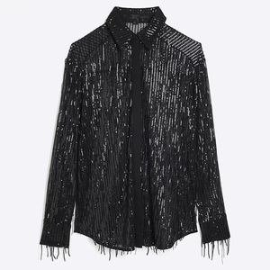 Camicetta di alta qualità <span class=keywords><strong>con</strong></span> paillettes rosse Shinny personalizzata Casual a maniche lunghe <span class=keywords><strong>con</strong></span> colletto alto <span class=keywords><strong>con</strong></span> chiusura a bottone stile dolce <span class=keywords><strong>con</strong></span> <span class=keywords><strong>frange</strong></span> - Product Image 6