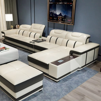 Muebles de Sala de Estar Económicos 2023, Sofás Seccionales en Forma de L, Juego de Sofás de Cuero con Mesa Funcional Personalizable