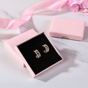Thin 1.5cm Embossed <strong>Cardboard</strong> Square Handmade Floating Grid <strong>Model</strong> Jewelry Box Matt Lamination Pink Earring Ring Gifting - Product Image 2