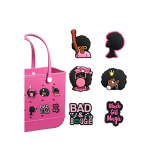 Pink Black Girl Charms for Bogg Bag Clips <b>Insert</b> Bogg Bag Accessories for Women Totes <b>HandBag</b> Charm for Simply Southern Tote Bag - Product Image 1