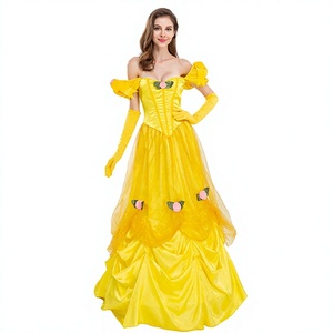 Disfraz <span class=keywords><strong>de</strong></span> Princesa Bella Amarillo para TV, con Mangas Abullonadas y Decoración Floral, Falda <span class=keywords><strong>de</strong></span> Poliéster para Mujer con Temática Navideña y <span class=keywords><strong>de</strong></span> Cuentos <span class=keywords><strong>de</strong></span> Hadas - Product Image 1