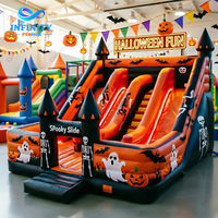 Parc d'attractions gonflable commercial d'Halloween avec maison hantée, toboggan multi-voies et parcours d'obstacles pour enfants