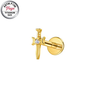 Gioielli Freya Fashion, Orecchino a Lobo in Titanio ASTM-F136 6AI-4V <span class=keywords><strong>ELI</strong></span> G23, Placcato Oro PVD, Piercing Labret per Labbra, Gioielli per Donne - Product Image 5