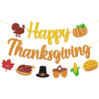 Décorations de fête Friendsgiving pour l'automne, bannière en carton durable et écologique avec paillettes, motifs dinde et citrouille, pour intérieur