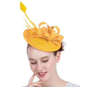 Sombreros Fascinadores de Plumas de Avestruz Amarillas y Cáñamo, Estilo Británico <span class=keywords><strong>Retro</strong></span>, Moda Femenina, Simples, para Fiestas de Té y Cócteles - Product Image 5