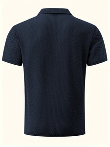Camicia Estiva <span class=keywords><strong>da</strong></span> Uomo in Seta Ghiaccio a Righe con Colletto a Contrasto in Filo Dorato, Manica Corta, Casual - Product Image 4