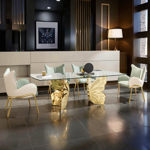Luxury Apartment Furniture Dinner Room Set Marble <strong>Table</strong> Top Golden Stainless Steel <strong>butterfly</strong> Shape <strong>Dining</strong> <strong>Table</strong> - Product Image 1