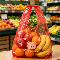 Sac en plastique HDPE imprimé ours rouge et cœur, sac de courses pour marché aux puces, sac de transport pour articles d'occasion
