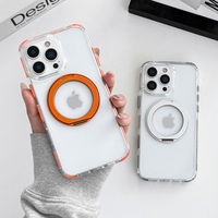 Accessoires pour téléphone, coques transparentes en PC multicolores pour iPhone 16 17 Pro Pro Max, coques de téléphone avec charge sans fil rotative à 360 degrés