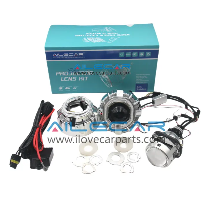 Mini H1 xe đèn pha nâng cấp 55W 2.5 inch HID ống kính máy chiếu Xenon blub Ballast Kit với vuông đôi thiên thần che mắt