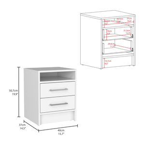 Eter Nightstand <b>White</b> Two Drawers Storage <b>Side</b> <b>Table</b> Bedroom Furniture - Product Image 2