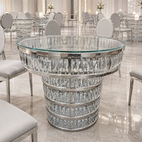 Table à gâteau de luxe en cristal argenté, structure en acier inoxydable avec plateau en verre transparent, tables de banquet pour la décoration de mariage et la réception