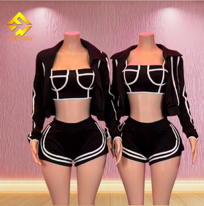 2025ชุดเสื้อผ้า3ชิ้นสำหรับผู้หญิงชุดเสื้อผ้า3ชิ้น + เสื้อกั๊ก + กางเกงขาสั้นสำหรับใส่วิ่งลำลองไซส์ใหญ่พิเศษฤดูใบไม้ร่วงฤดูใบไม้ผลิ - Product Image 1