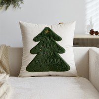 Housse de coussin de Noël en velours de luxe, motif brodé arbre, étoile et « Fa La La », carrée, décorations hivernales chaleureuses
