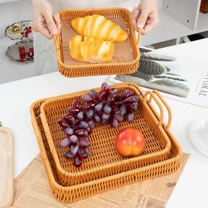 Woven Rattan <b>Tray</b> With Handle Fruit <b>Basket</b> Storage <b>Basket</b> For Kitchen Serving <b>Trays</b> - Product Image 1