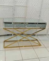Nouvelle Arrivée Table Console Moderne de Luxe en Acier Inoxydable Effet Diamant Broyé et Miroir pour Salon et Appartement Source