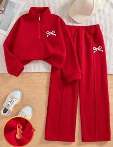 Set di 2 Pezzi per Ragazze Adolescenti: Felpa Casual con Collo Tondo e Maniche Lunghe con Motivo a Farfalla e Pantaloni, Completo Autunno-Inverno - Product Image 1