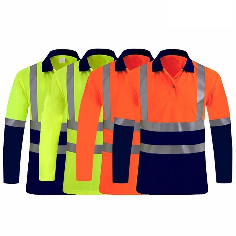 Hi vis с длинным рукавом дорожные знаки Светоотражающая рубашка 3 класс безопасности отражают футболка с логотипом работы Футболка-поло