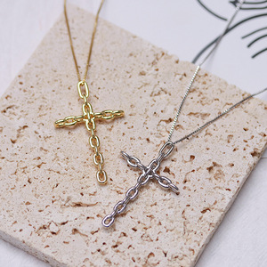 2025 joyería de moda collar con colgante de Cruz Simple Collar chapado en platino dorado para mujer collar de fe - Product Image 2